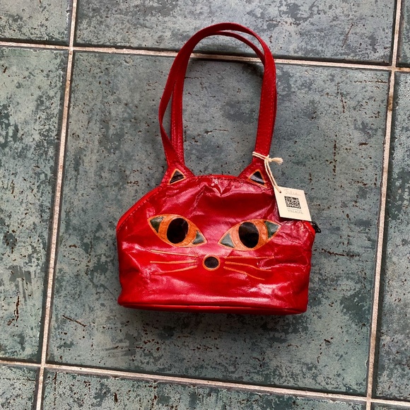 Handbags - Red Leather Cat Purse NWT